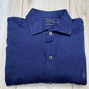 Polo Ralph Lauren Knit Dress Shirt Men Large Blue Long Sleeve Cotton Pony